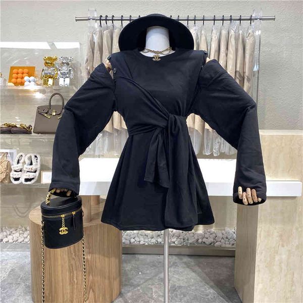 

dresses nicho design irregularly loose waist dress inferior, Black;gray