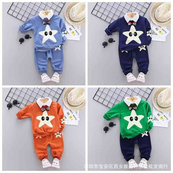 

2021 new casual suit round neck sweater, children's fashion two piece set, White