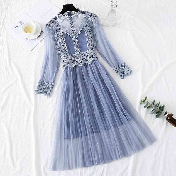 

dresses arrivals lace flower women gauze sleeve voile long female sweet princess pleated 2 piece set, Black;gray