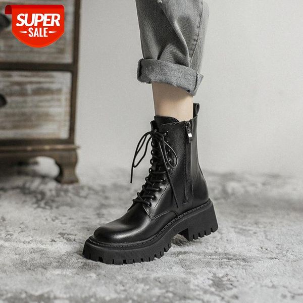 

british style short boots women's autumn black motorcycle thick bottom heel side zipper martin women #ox4q