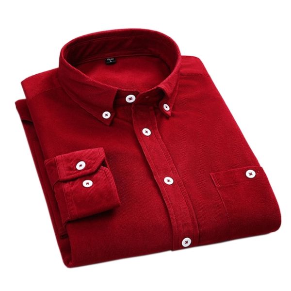 

corduroy shirt for men quality warm autumn winter thick regular fit daily asian size fashion simple business mens casual shirts 210331, White;black