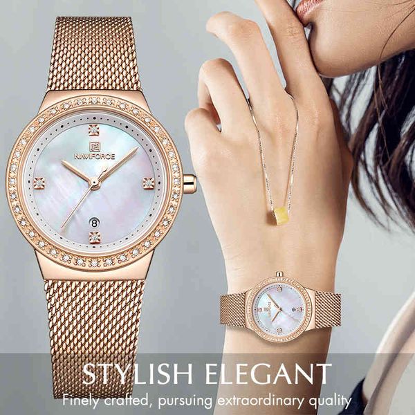 

naviforce ladies watch brand luxury quartz wristwatches waterproof rose gold women's watches relogio feminino montre femme 210517, Slivery;brown