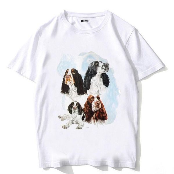 

men's t-shirts fashion men short sleeve english springer spaniel medley tri-blend print t-shirt funny dog design boy casual man white, White;black