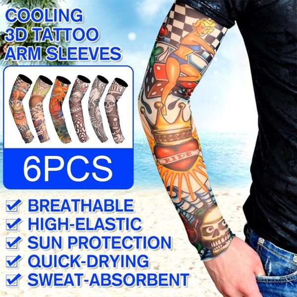 

elbow & knee pads creative 3d tattoo uv protection arm sleeve warmers cycling sun protective covers quick dry summer cooling sleeves, Black;gray
