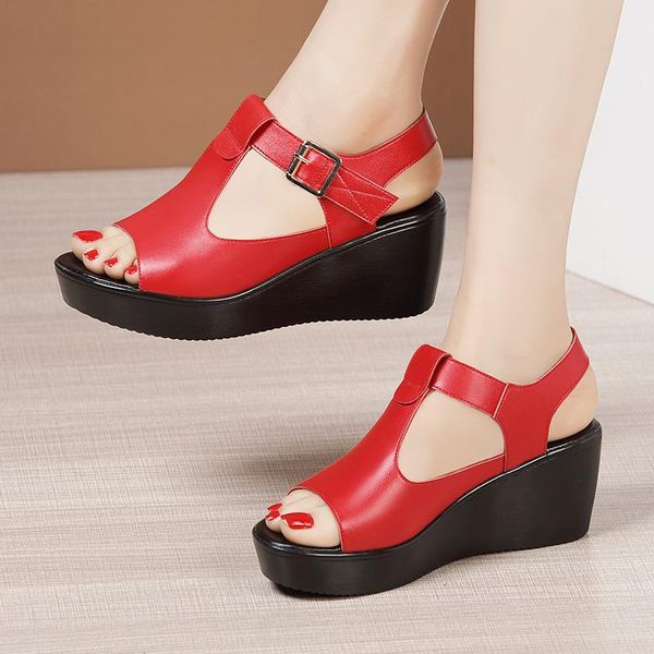 

wedges heel peep toe white black red sandals women's 2021 summer platform fashion womens dress shoes