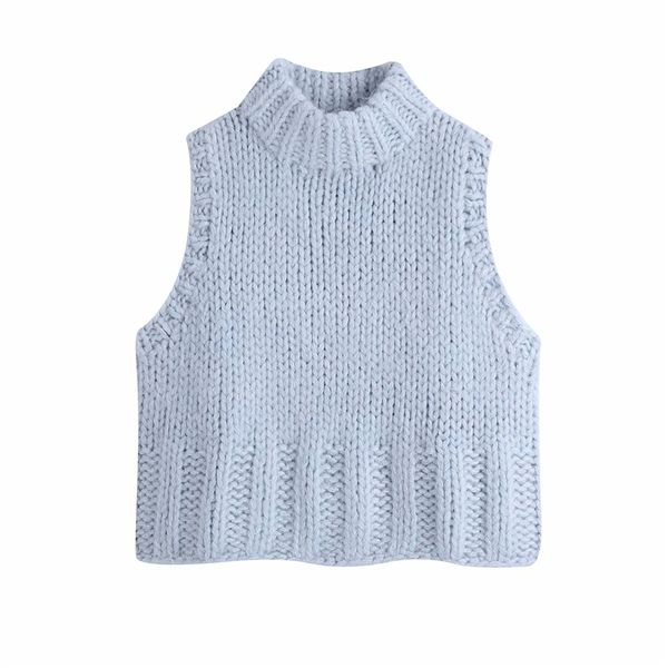 

elegant women o-neck sweater fashion ladies soft loose knitted tank sweet female solid sky blue chic girl vest 210427, Black;white