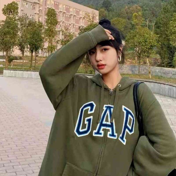 

women's hoodies & sweatshirts large letter embroidered cotton hoodie, zip loose sweatshirt, y2k oversized crew neck in spring and autu, Black