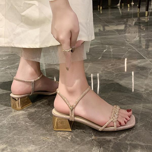 

sandals straps 2021 women's high heels suit female beige summer shoes med open toe high-heeled comfort black block girls el