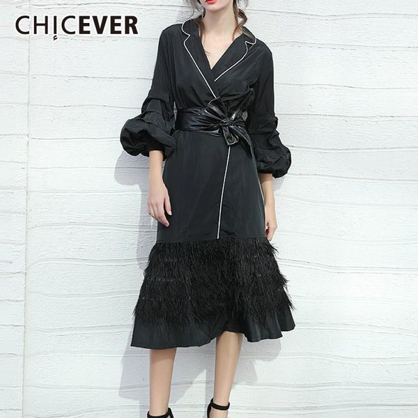 

women's trench coats chicever black windbreaker for women lapel three quarter sleeve high waist lace up skirt hem clothes female 2021 a, Tan;black