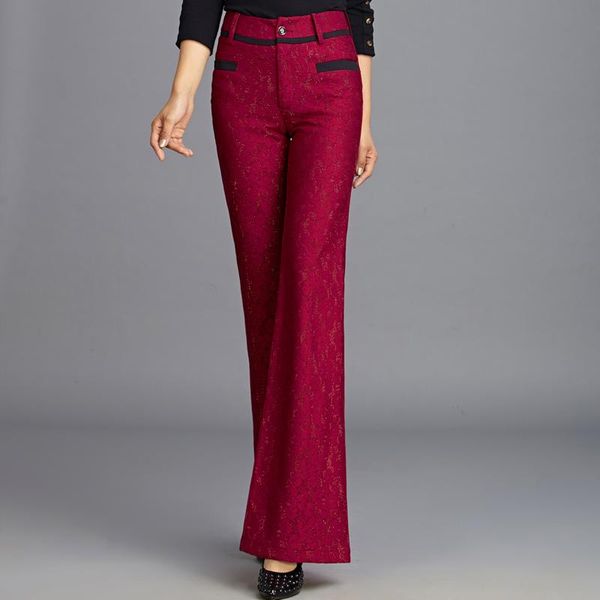 

women's pants & capris brand lace patchwork flare slim fashion autumn women wide leg plus size elegant trousers 0021, Black;white