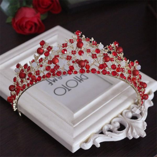 

hair clips & barrettes red wedding crown gold royal bridal tiara queen bride and earring pageant baroque headband princess jewelry ornament, Golden;silver