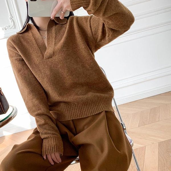 

spring and autumn long sleeve lapel pullover sweater fashion all-match women's knitwear sweaters, White;black