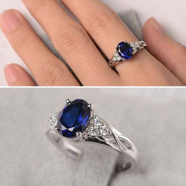 

cluster rings mifeiya classic geometric blue oval crystal rhinestone ladies ring with dainty cz for women party wedding engagement jewel, Golden;silver