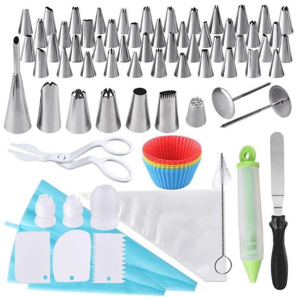 

baking & pastry tools professional cake decoration tool set 100pcs 5 large nozzle 1 puff 26 bag silicone pen spatula , etc.