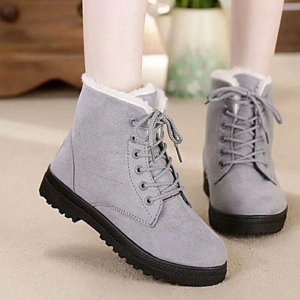 

boots women's snow 2021 winter lace up thick bottom warm cotton shoes woman women, Black