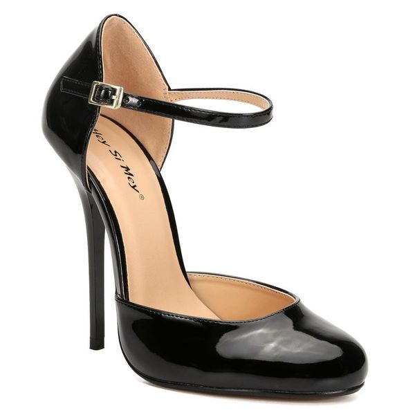 

dress shoes women pumps brand 13cm thin high heels black pu buckle strap round toe classics fashion party wedding for