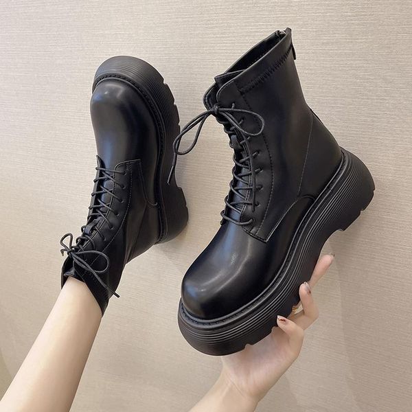 

boots lolita female shoes round toe boots-women mid calf black ladies rock mid-calf low autumn 2021 rubber summer hoof heels so