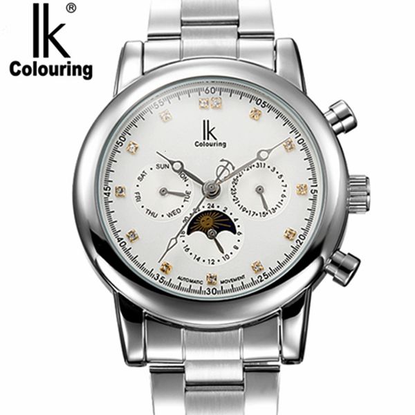 

i color men watches luxury fire automatic mechanical stainless steel moon phase male polar warriors hombre, Slivery;brown