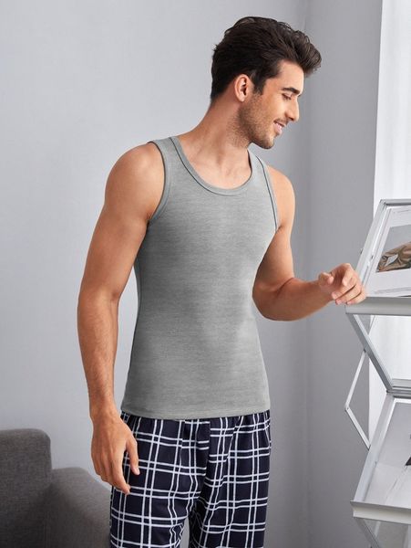 

men solid lounge tank 168l#, Black;brown