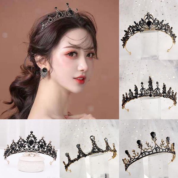 

hair clips & barrettes baroque retro black luxury bridal crystal tiaras crowns princess queen rhinestone veil tiara wedding hairwear accesso, Golden;silver