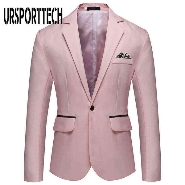 

korean men's blazer slim fit suit jacket masculino cotton one buckle blazer black blue white plus size wedding blazer mens coat 211111, White;black