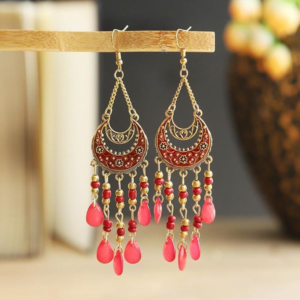 

hoop & huggie bimonthly long-style earrings women's bohemian oil dripping gifts, Golden;silver