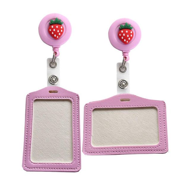 

card holders women kids cute cartoon fruit pattern holder clip office retractable badge reel id name bus cover, Brown;gray
