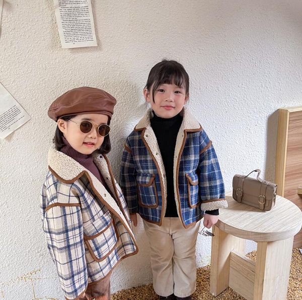 

jackets 2021 wholesale girls boys plaid thicken coat winter cotton full sleeve kids coats 2-8 years pw3, Blue;gray