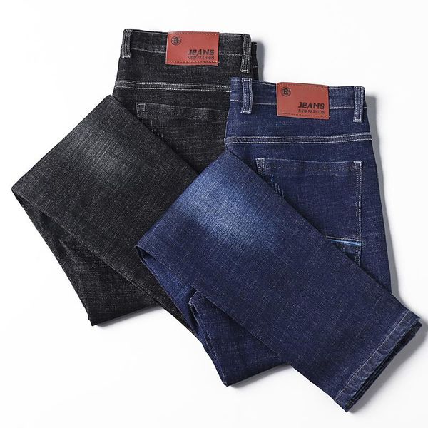 

men's jeans 2021 fashion brand european american style stretch men luxury denim trousers slim straight deep blue mens