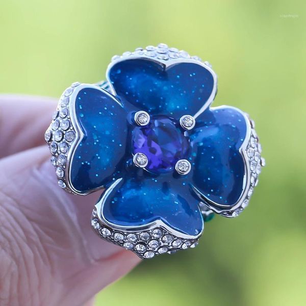 

cluster rings boho charm blue zircon flowers finger for women wedding green white rhinestone ring female trendy jewelry gift d5m788, Golden;silver