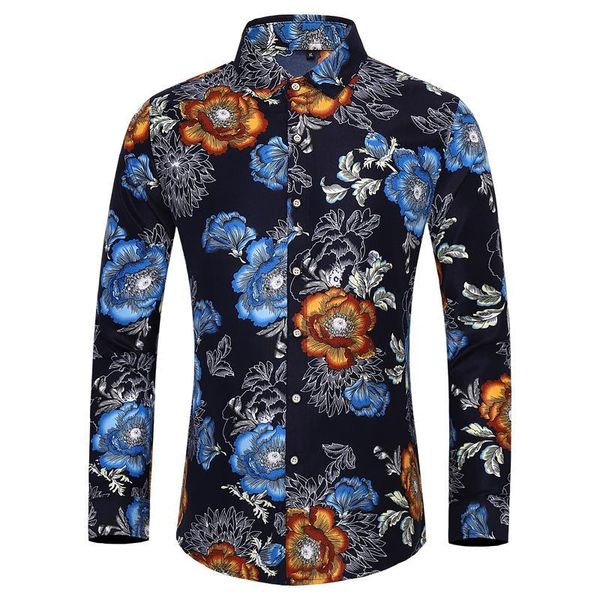 

men's casual shirts many styles men long-sleeved plus size 7xl shirt fashion rose plant flower printed hawaii leisure vacation clothing, White;black