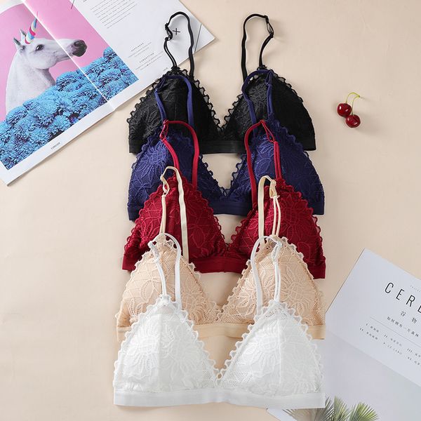 

Spring and Summer 2021 Sexy Lace Detachable Triangle Cup Lingerie Adjustable Girl Bra, Black;white