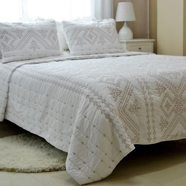 

comforters & sets chausub french bedspreads cotton quilt set 3pc white coverlet embroidered quilts with 2 shams bed cover king size blanket