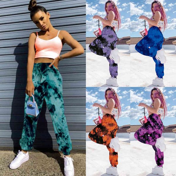 

women's pants & capris autumn explosion elastic tie dye rainbow color slim fashion casual street po printed long, Black;white