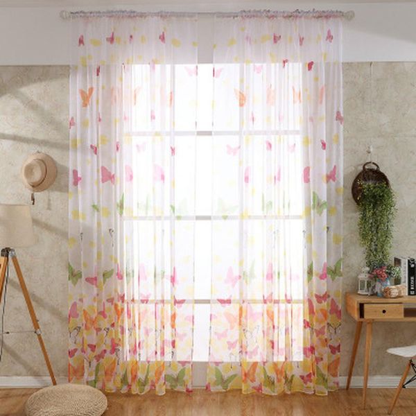 

european butterfly window and door screen wear rod style tulle curtainsfor kitchen living room transparent screens curtain & drapes