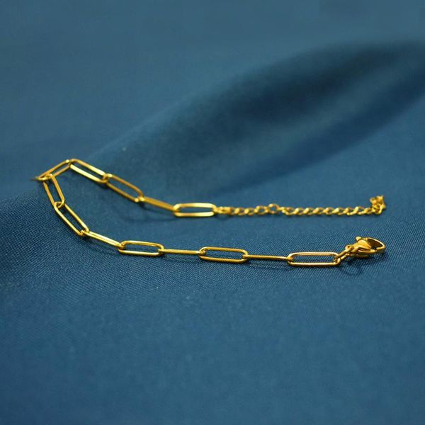 

link, chain boho stainless steel bracelets for man women gold silver color jewelry diy oval adjustable, Black