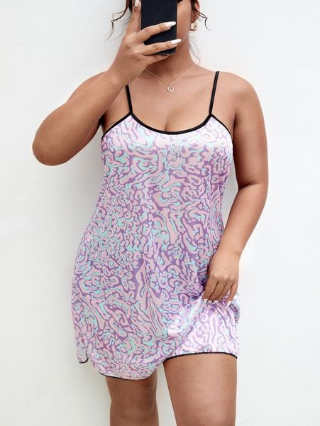 

plus leopard print contrast binding nightdress d8qg#, Black;white