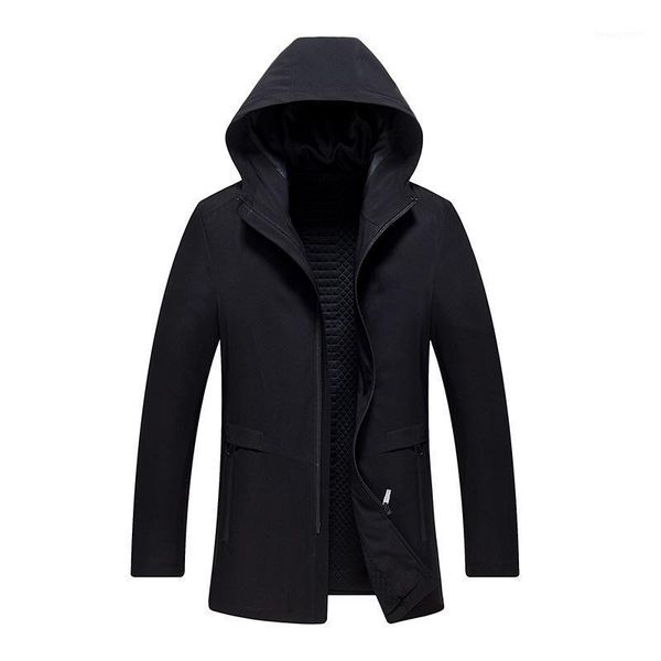 

men's trench coats 2021 style wash and wear men hooded thickening jackets plus size available, Tan;black