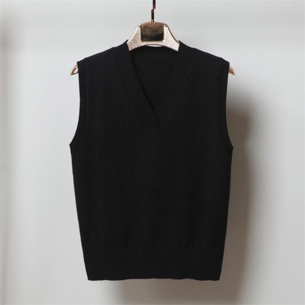 

autumn winter fashion women's knitted sweater sleeveless women loose vest ladies v-neck pullover jumper pull femme 211120, Black;white