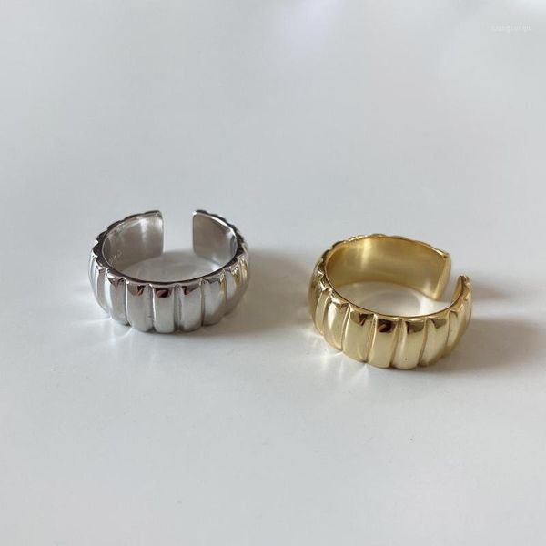 Cluster Rings Wide Face Gear Ring Opening 925 Sterling Silver É uma joia estilo francês Celi minimalista para mulheres