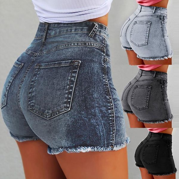 

fashion casual summer cool womens jeans denim booty shorts high waists leg openings plus size wash short t3g, Blue