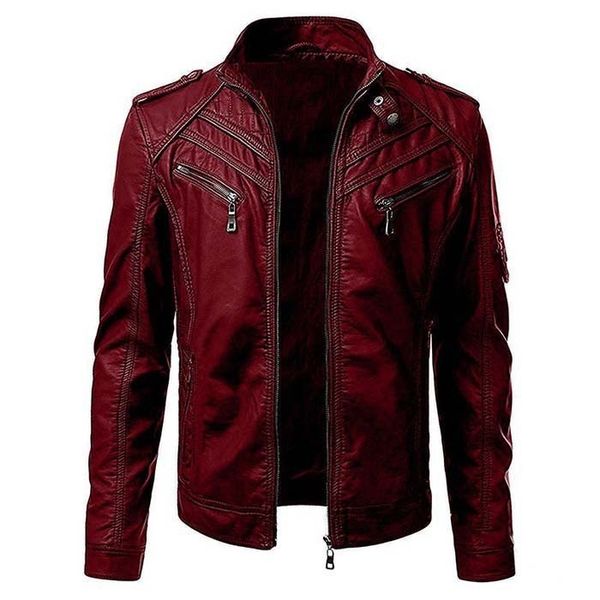 

leather jacket men casual turndown collar solid color leather coat, Black;brown