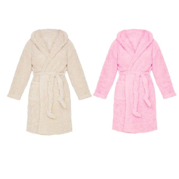 

women's sleepwear women winter warm fluffy plush long bathrobe cartoon bear ear hooded kimono solid color nightrobe loungewear with poc, Black;red