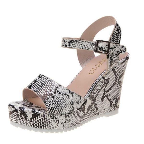 

snake style wedge shoes women sandals open toe platform summer fashion, Black