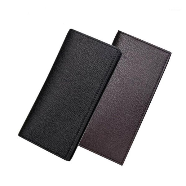 

men's leather long wallet pockets id card clutch bifold purse black brown wallets, Red;black