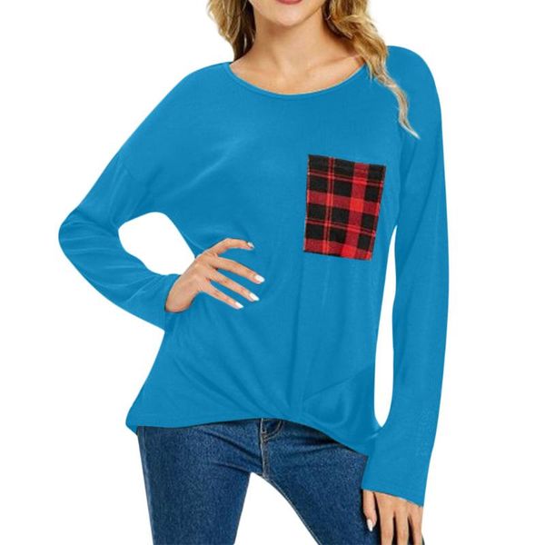 

fashion loose blouse female with long sleeves twisted in plaid pocket round blouses ladies girls 802 women's & shirts, White