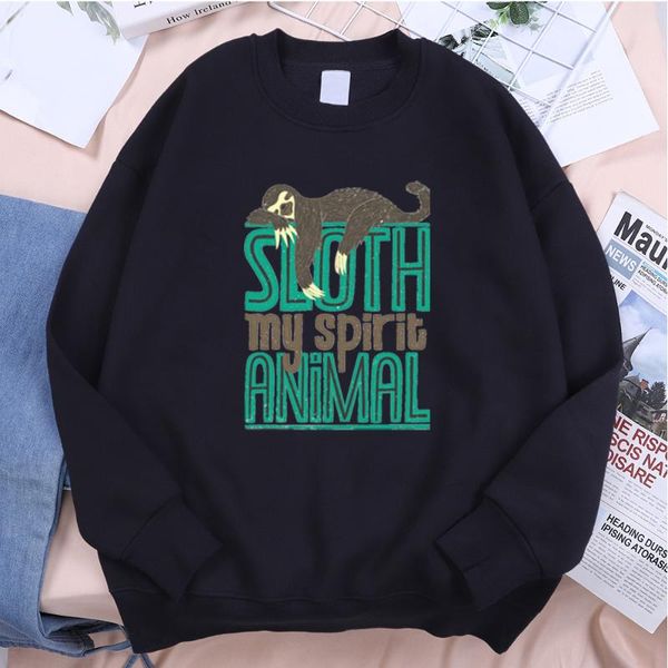 

men's hoodies & sweatshirts sloth is my spirit animal hoodie mens monkey sleeping on the letters male autumn streetwear oversized sweat, Black
