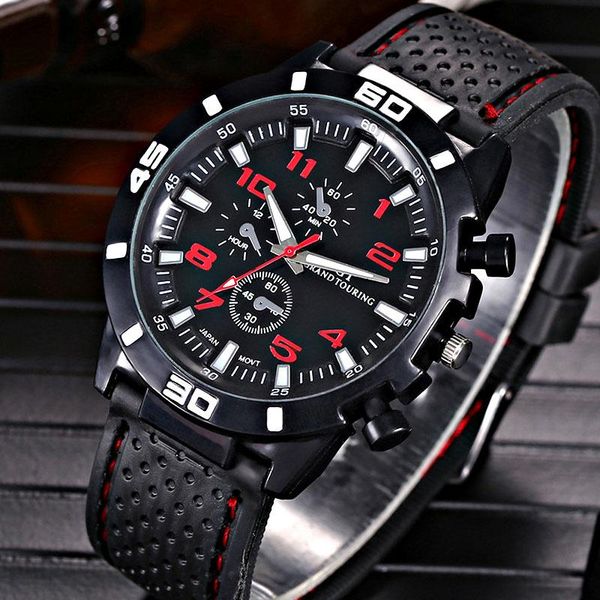 

wristwatches car analog quartz watch date luminous hands military mens watches waterproof silicone strap wristwatch for men, Slivery;brown