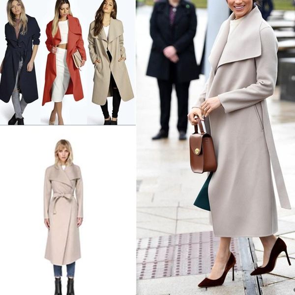 

women's trench coats zogaa women plus size 3xl wool blend coat casual warm winter lapel long sleeve belted slim solid large overcoat, Tan;black