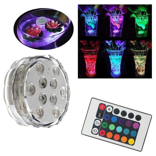 

bulbs 10 led rgb multi color aqua submersible base candle light up lamp + remote